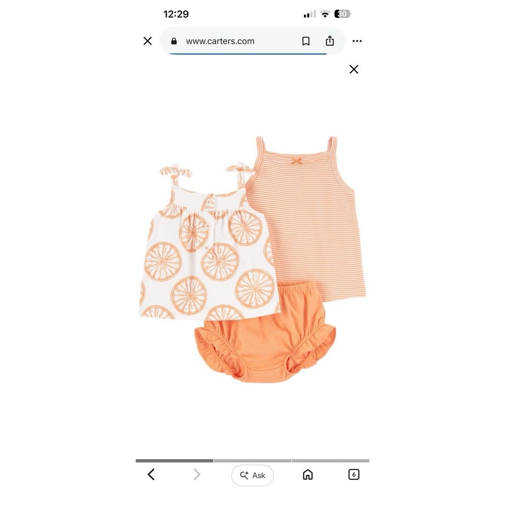 Carters 3 Piece Orange Slice Short Set Sz 12 M
